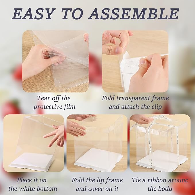 cake box-8 * 8 * 9inch/8pcs, Clear Display Gift Boxes with RibbonStackable Food Storage Containers for Pastry (Clear, 8 * 8 * 9 inch/8pcs)