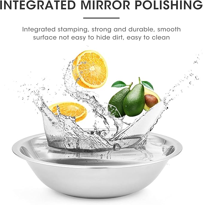 5 Quart Stainless Steel Mixing Bowl – Heavy-Duty Kitchen Bowl for Baking, Cooking, and Food Prep – Polished Mirror Finish, Deep Design, Dishwasher Safe, Rust-Resistant