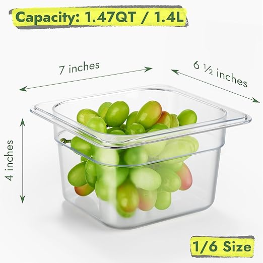 CURTA 6-Pack 1/6 Size 4" Deep NSF Polycarbonate Food Pans with Handled Lids & Drain Trays | Dishwasher & Freezer Safe Clear Container for Prep Tables, Buffet, Salad Bar, Commercial Kitchen