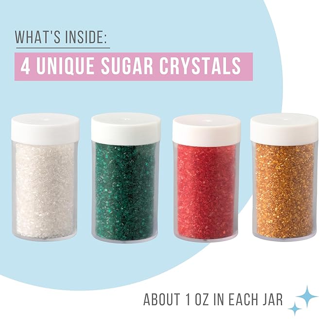 Sweets Indeed Christmas Baking Sugar Crystals 4-Pack – 4.52 oz | White, Red, Green & Gold Sparkling Sugars | Holiday & Everyday Dessert Decorating Set