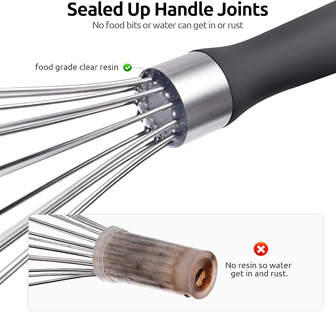 U-Taste 9" Small Egg Whisk: 18/10 Stainless Steel Kitchen Cooking Wire Balloon Wisk, Heavy Duty Metal Beater Stirrer, Manual Baking Tool with 6 Flex Wires for Hand Mixing, Blending Sauce (Black)