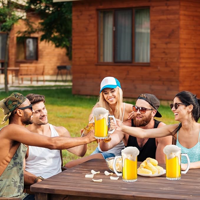 17 OZ Beer Stein Mugs, German Clear Large Tall Beer Glasses With Handle for Men, Set of 2