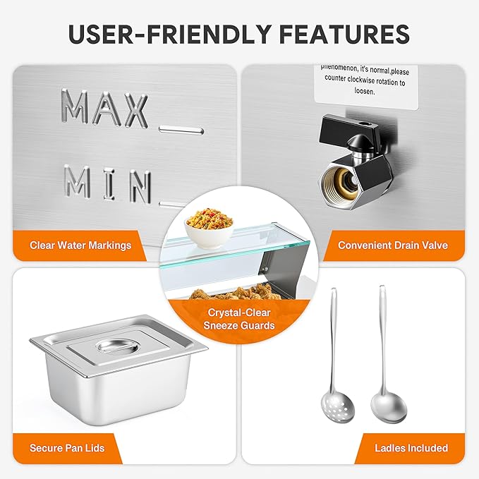 WILPREP Commercial Food Warmer with Three 1/2 Pans, Electric Warmer for Food with Sneeze Guards Adjustable Temp. & Auto Shutoff, Stainless Steel Food Heating Unit for Buffet Food Truck Hotel Catering