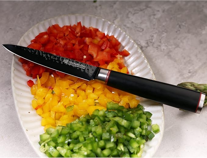 YOUSUNLONG Kitchen Utility Knife 5 Inch Multi-purpose knife Hammered Japanese AUS8 Steel - HRC Steel - Leadwood Handle