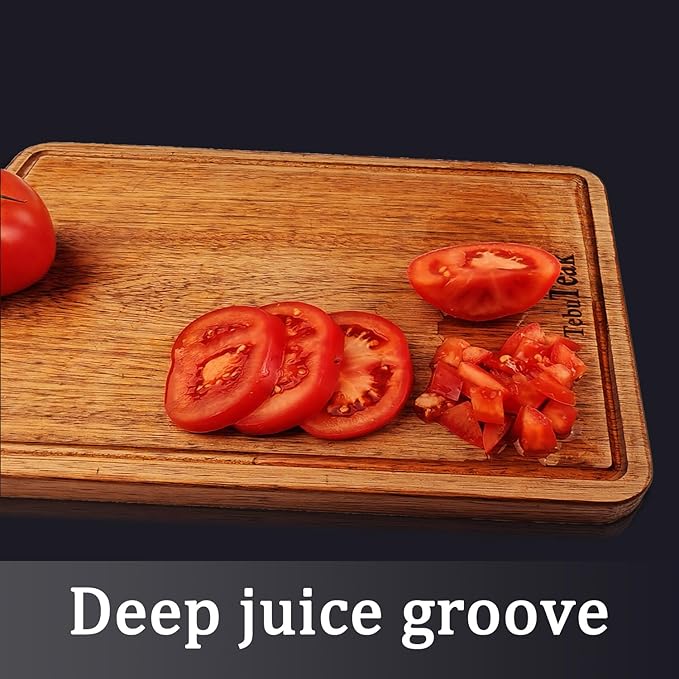 Solid Teak Wood Cutting Board - Single/One Piece Design Wooden Choping Boards Non Glued Knife-Friendly Durable Chopping Block for Kitchen Meat Vegetable Chese 15.8 x 11 IN (Includes Stand)