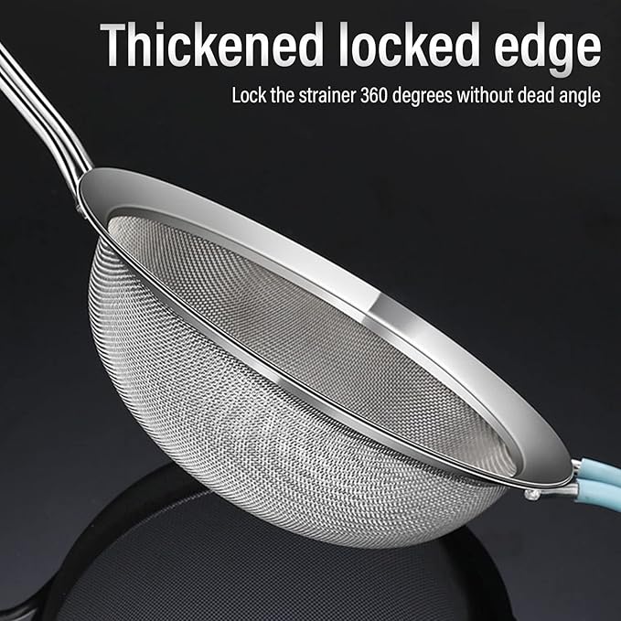 60 Mesh Fine Colander, Strainer Stainless Steel Handheld Flour Colander with Long Handle, Handheld Flour Sifter for Kitchen(20cm)