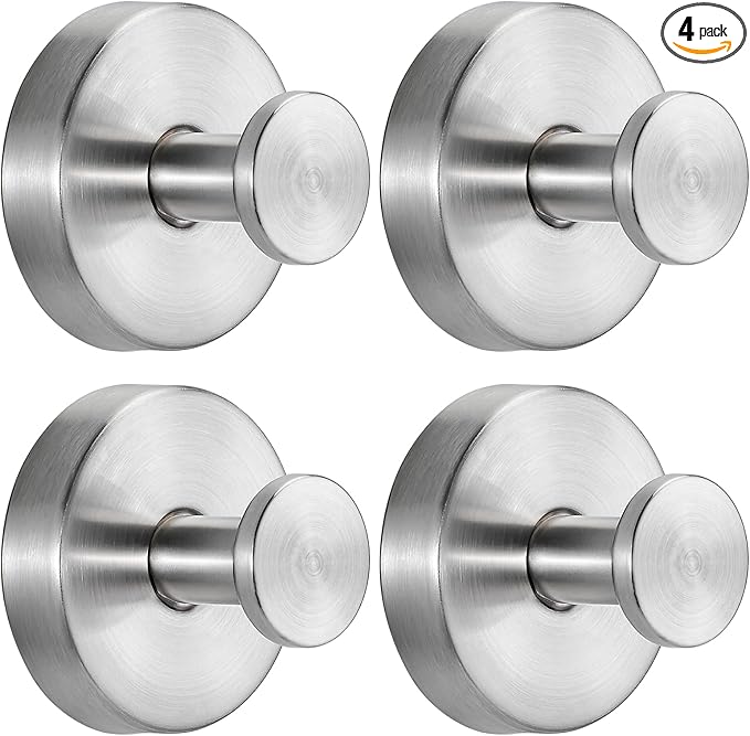 Suction Cup Hooks for Shower No-Drill Bathroom Hooks for Towels, Robes, Loofah Mountable on Bathroom Walls, Kitchen, Glass, Mirrors, Tile and Smooth,Non-Porous Surfaces (4, Brushed Nickel)