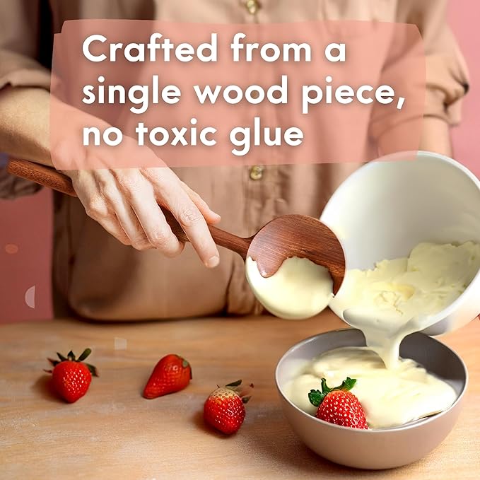 Non-Toxic Wooden Spoons for Cooking– 7-Piece Kitchen Utensils Set, Glue-Free & One-Piece Cooking Utensils, Natural Wooden Utensil Set with Plant-Based Finish, Free of Forever Chemicals