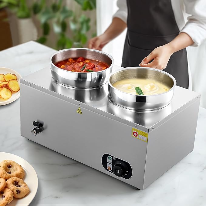 WILPREP Single-Well Commercial Food Warmer with Two 7.4 qt. Inset Pots, Electric Warmer for Food with Adjustable Temp & Auto Shutoff, Stainless Steel Food Heating Unit for Buffet Food Truck Hotel More