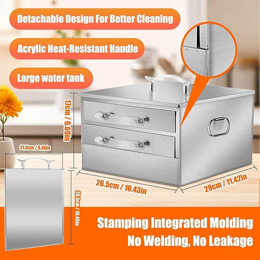 2-Layer Rice Roll Steamer, Stainless Steel Rice Noodle Roll Steamer with Acrylic Handle Steam Tray, Top Open Rice Noodle Roll Machine, for Chinese Cheung Fun Changfen Cuisine Recipes Cookware