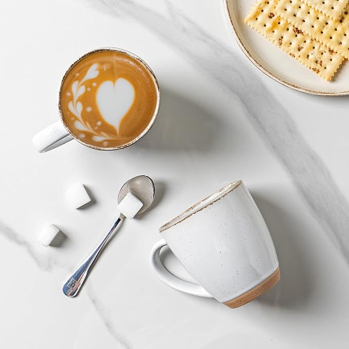 AmorArc 12oz Ceramic Coffee Mugs set of 6, Stylish Coffee Mugs with Rustic Terracotta Underside for Latte/Cappuccino/Milk/Cocoa, Dishwasher&Microwave Safe, White