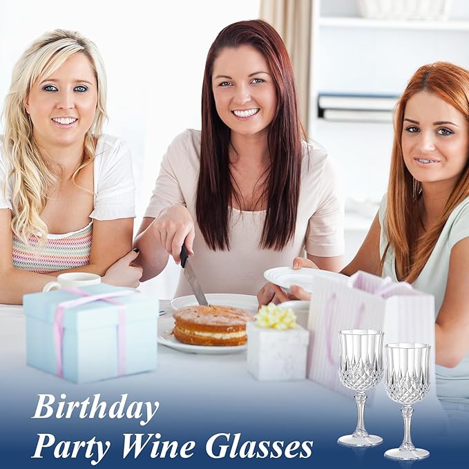 XUWAIDSGN 7oz Plastic Vintage Wine Glasses Drinking Glasses Unbreakable Wedding Glassware Crystal Water Goblets Reusable Drinkware Vintage Champagne Flutes (100, Clear)