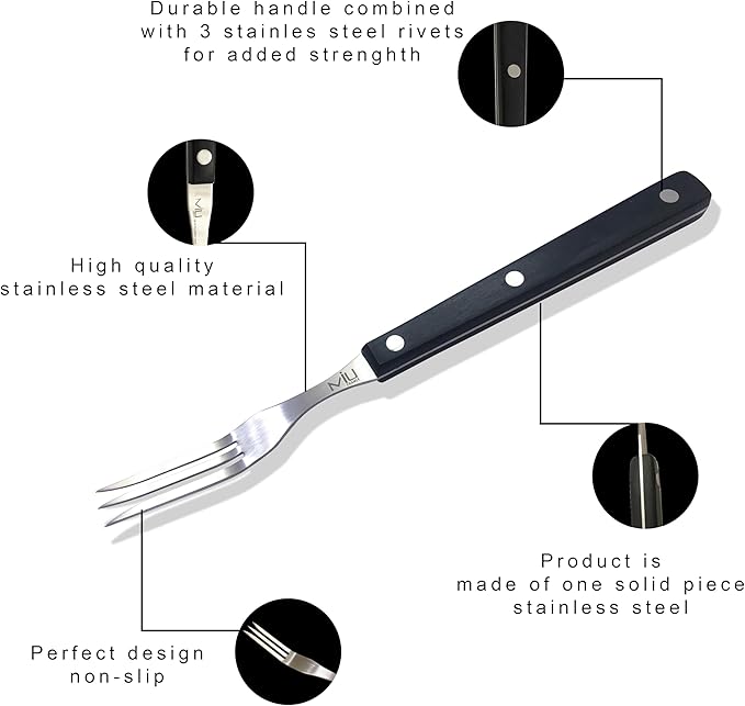 WALLFARM Granny Fork 10" 3-Tine - Pro-Grade Stainless Steel - Heat-Resistant BBQ Meat Fork - Ideal for Serving, Cooking, Turning, Roasting, Shredding, Barbecue