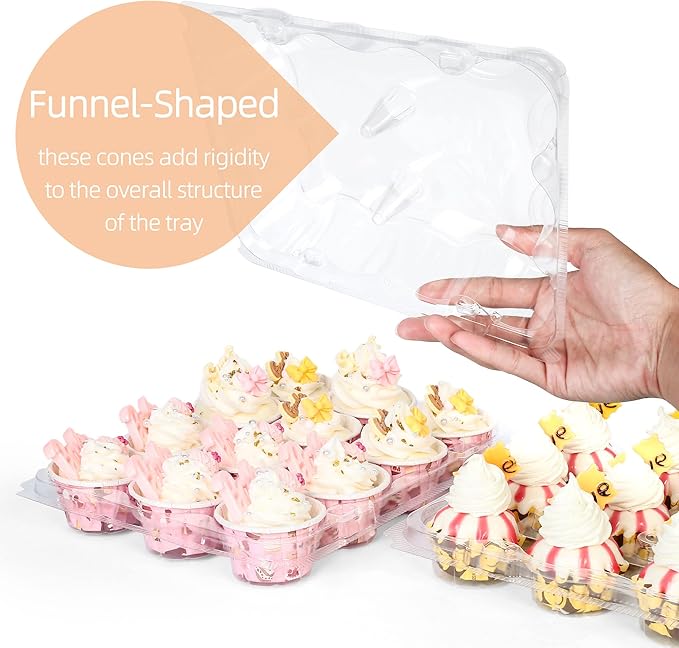 LotFancy Mini Cupcake Containers, 12 Count, 40 Pack, Clear Plastic Cupcake Holder with 480 Mini Cupcake Liners, Dozen Disposable Cup Cake Carriers with Detachable Lid