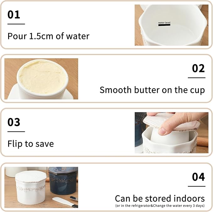 Butter Crock, French Butter Dish with Lid for Countertop,Ceramic French Butter Dish,Blue