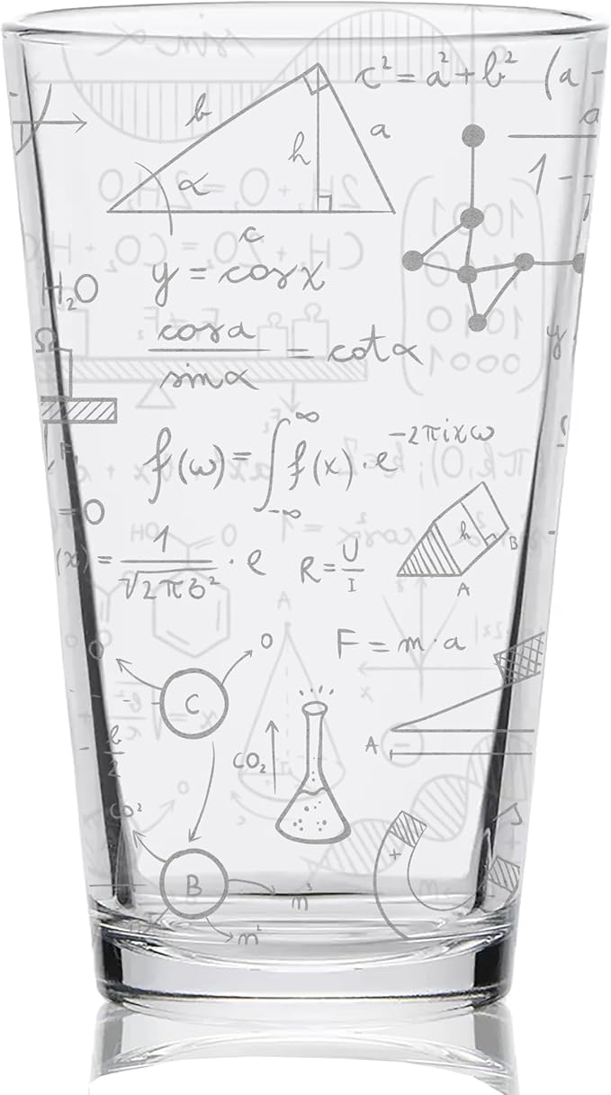 SCIENCE FORMULAS Engraved Pint Glass | Great Gift for Geeks, Nerds, Teachers and Students | Unique STEM and Physics Chemistry Mathematics Beer Decor