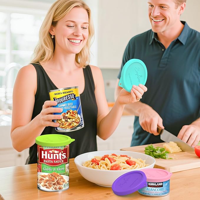 4PCs 3.4-inch Silicone Can Lids for Hunt's | Starkist | Kirkland | Progresso Can, Tight Seal Cover for Canned Good, Can Toppers, Reusable Food Saver Lid (Can NOT Included)
