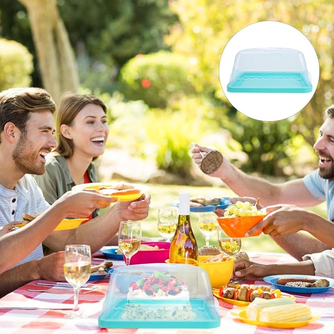 VICASKY Dessert Carrier Collapsible Cake Rectangular Square Stand With Lid Portable Box Round Cover Cupcake Holder Transparent Storage Cakes Plastic Bride Mini Handheld Birthday Handle Two Sided