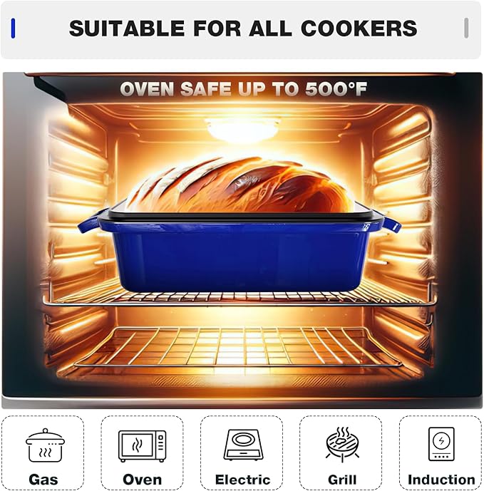 9x5 Enameled Cast Iron Loaf Pan with Lid – Bread Pan for Sourdough, Cake, Meatloaf, Even Heat, Nonstick, Easy to Clean, 2 Piece Set