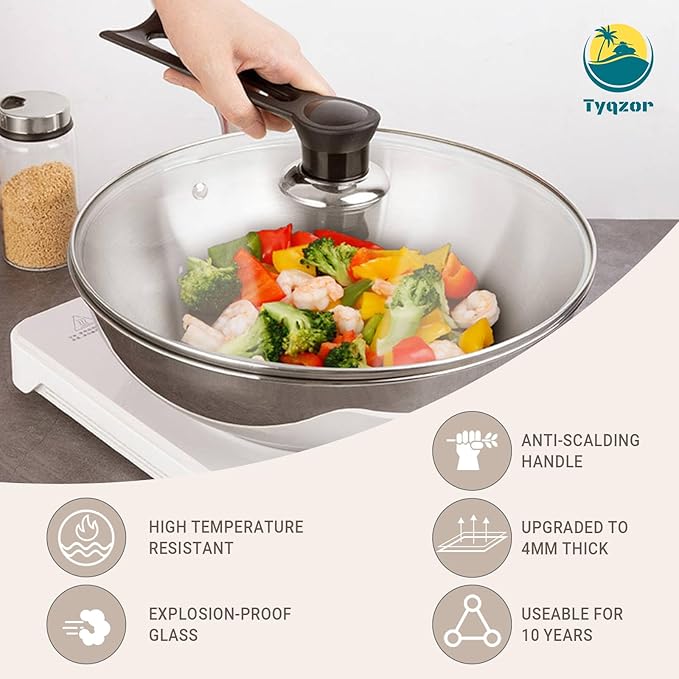 12.5 Inch Pan Lid, Universal Pot Lid, Support Vertical Placement, 4mm Clear Tempered Glass, Compatible with Dishwasher and Ovens