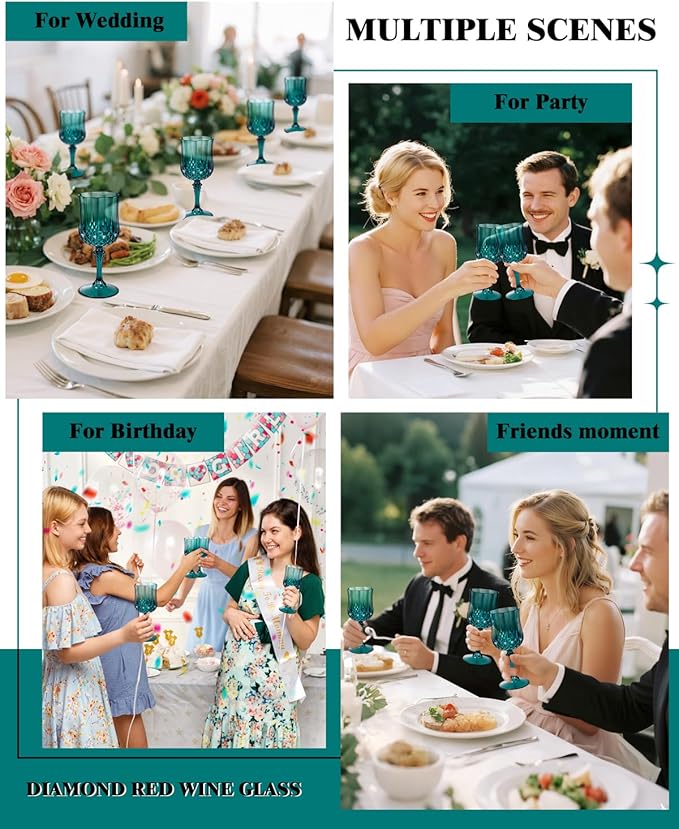 Ciaell 24PCS Green Plastic Wine Glasses - 7 Oz Plastic Goblets for Party - Green Vintage Drinking Glasses - Disposable Water Goblets Set for Wedding, Bar, Wine, Beer, Juice, Cocktail, Christmas