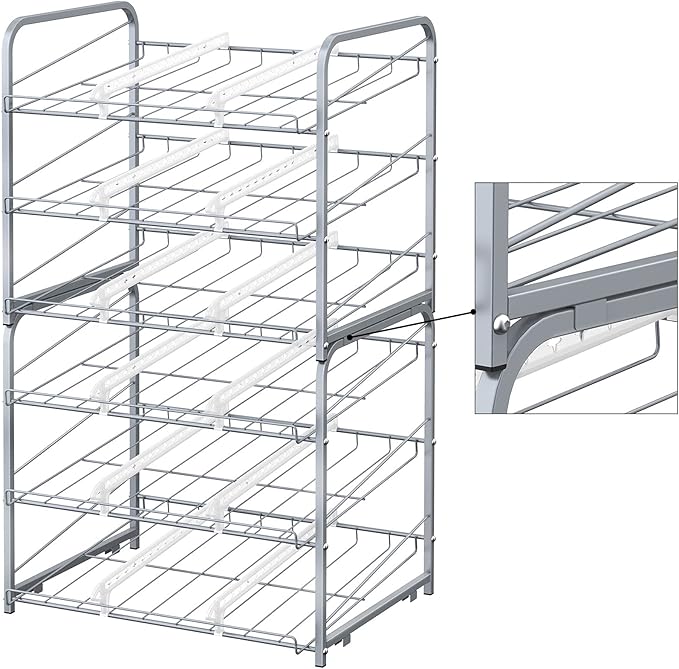 BTY Can Organizer for Pantry Stackable 2 Pack, Can Storage Organizer Rack Stacking Can Dispensers Small Space Holds up to 36 Cans for Pantry, Kitchen, Cabinet- Silver