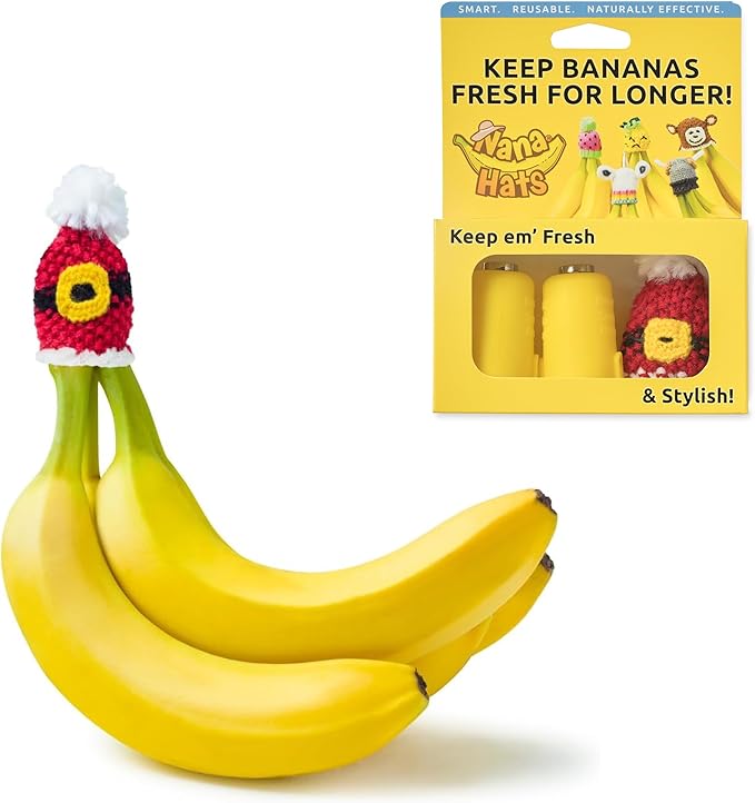 NANA HATS Banana Keeper for Freshness, Banana Cap & Covers, Organic Bananas Storage Solution, Keep Bananas Fresh Longer, Silicone Protector Case for Lunch Box or Kitchen Use, Santa
