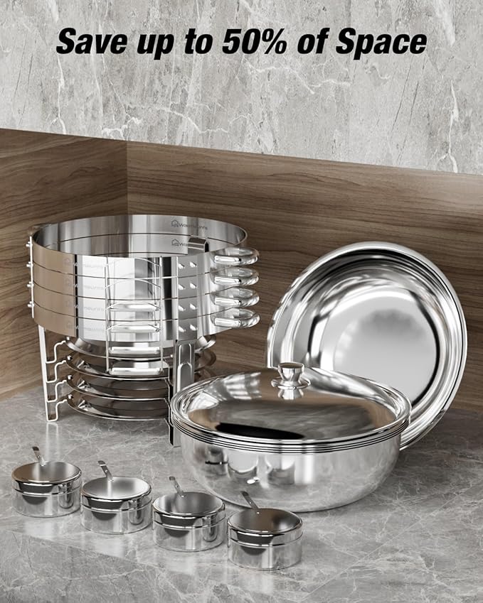 Round Chafing Dishes for Buffet, 5QT 4 Pack Chafers and Buffet Warmers Set with Mirror-Polished Stainless Steel, Rolled Rim, Stackable, Lid Holder for Parties, Catering, Weddings