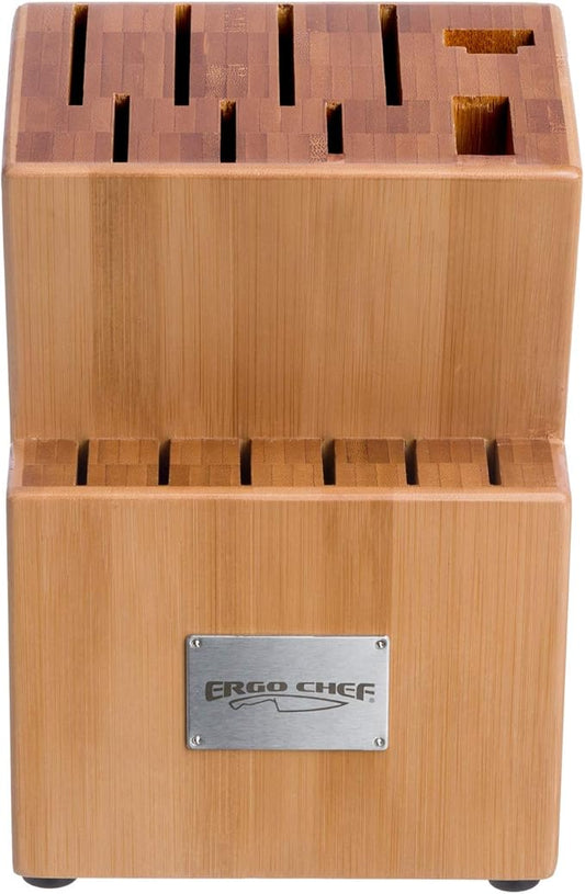 Ergo Chef Crimson Series Bamboo Knife Storage Block 15-Slot Universal Holder for Easy Kitchen Organization, Knives Not Included