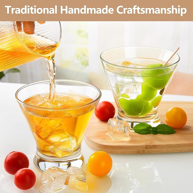 Stemless Martini Glasses Set of 6, 8oz Lead-Free Crystal Shrimp Cocktail Glasses Set, Dishwasher Safe Margarita Glasses for Cosmopolitan, Manhattan & Home Bar