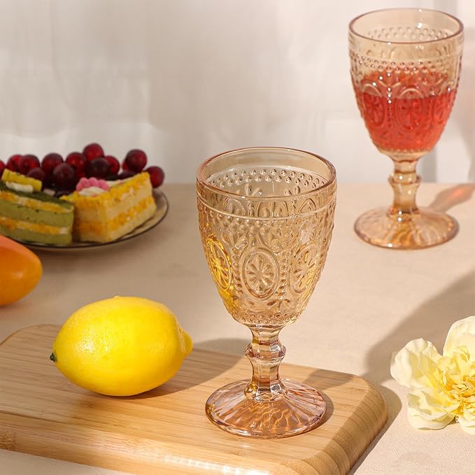 Amber Wine Glasses set of 4, Amber Goblets, Vintage Drinking Glassware, Colored Glassware Set for Party, Home & Wedding