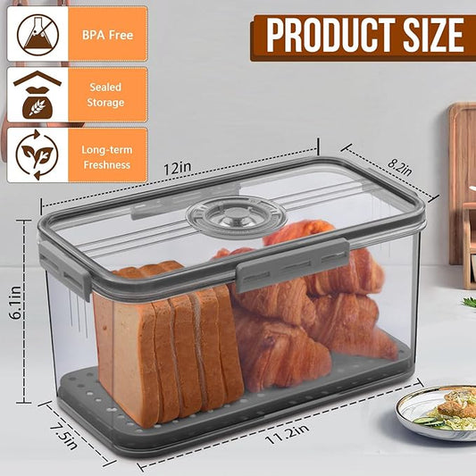 Bread Box Bread Boxes for Kitchen Counter Airtight, Time Recording Bread Storage Container with Lid, Bread Keeper for Homemade Bread, Toast, Bagel, Donut and Cookies, LARGE Dark Grey