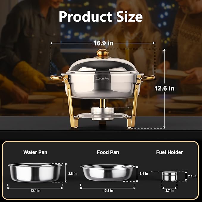 Chafing Dishes for Buffet 2 Pack, 6QT Food Warmers for Parties Buffet, Christmas Gatherings [Elegant Gold and Silver Colors] Stainless Steel Round Chafing Dish Buffet Set,Buffet Servers and Warmers