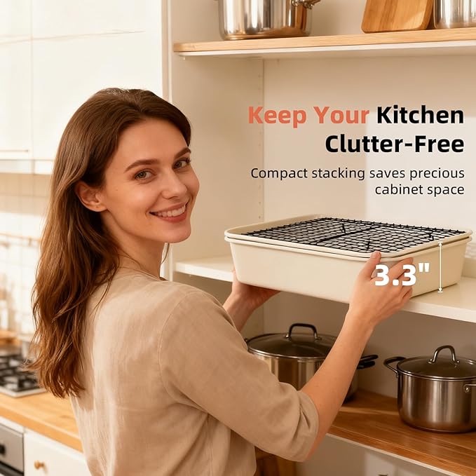 8-Piece Non-stick Baking Pans Set – Stackable Bakeware Set for Kitchen, Carbon Steel Baking Set with Cookie Sheet, Roasting Pan, Cake Pan, Muffin Pan, Cooling Rack, Baking Essentials Supplies