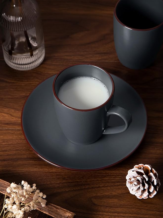 famiware Venus Coffee Mugs for 6, 14 oz Mug Set, Dringking Cup with Handle for Coffee, Tea, Cocoa, Milk, Charcoal