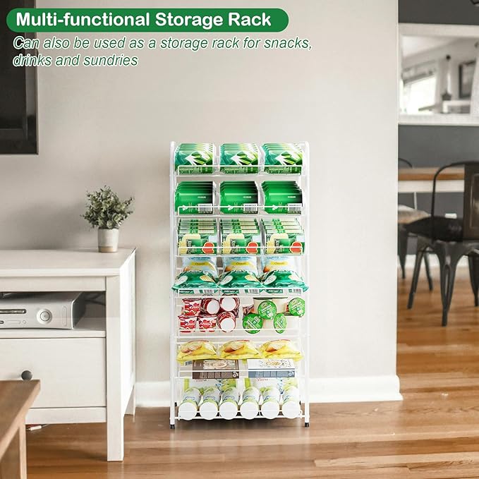 Vrisa Can Organizer for Pantry 7 Tier Canned Food Organizer Can Storage Rack Holds Up to 84 Cans Rolling Soda Soup Vegetable Can Goods Dispenser Shelf for Kitchen Pantry Cabinet, White