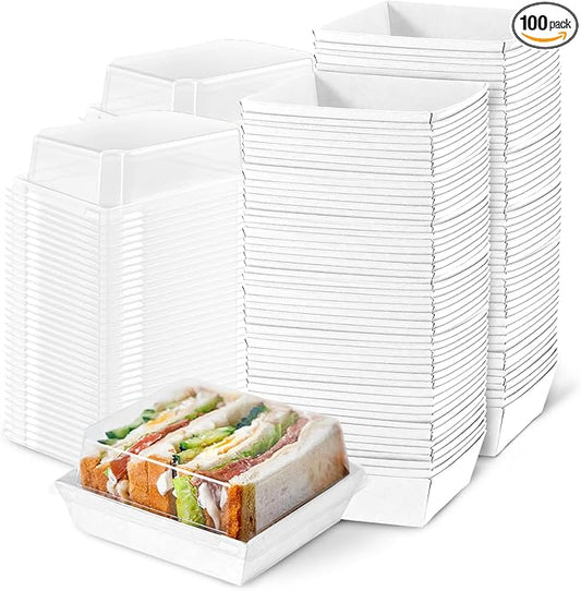 Plastic Charcuterie Boxes with Clear Lids 4in 100pcs, White Small Square To Go Paper Bakery Dessert Boxes, Disposable Mini Food Containers for Sandwich Cookie Slice Cake Strawberry Snack