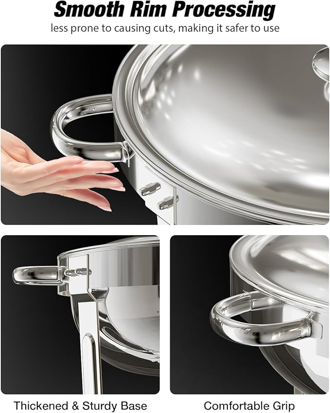 Round Chafing Dishes for Buffet, 5QT 4 Pack Chafers and Buffet Warmers Set with Mirror-Polished Stainless Steel, Rolled Rim, Stackable, Lid Holder for Parties, Catering, Weddings
