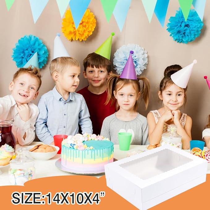 14x10x4 Inches 10 Pack Cake Boxes with Cake Boards,White Bakery Boxes for Quarter Sheet Cakes,Cupcakes,Donuts,Brownie&Pie