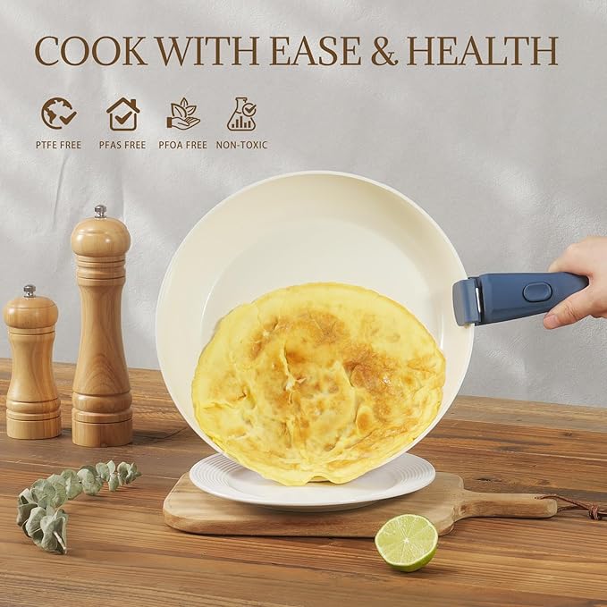 23Pcs Ceramic Cookware Set Non Stick Pots and Pans Set Non Toxic with Detachable Handle Induction Kitchen Cookware Set Space Saving, Oven & Dishwasher Safe, Navy