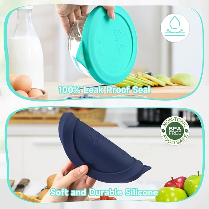 Sophico 4 Cup Round Silicone Storage Cover Lids Replacement for Anchor Hocking and Pyrex 7201-PC Glass Bowls (Container not Included) (Mint-2 Pack)