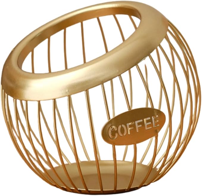 Metal Coffee Pod Holder Wire Coffee Pods Storage Basket Espresso Capsule Storage for Home Kitchen Cafe Hotel (Gold spherical)