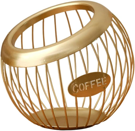 Metal Coffee Pod Holder Wire Coffee Pods Storage Basket Espresso Capsule Storage for Home Kitchen Cafe Hotel (Gold spherical)