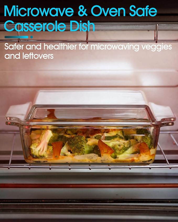 NUTRIUPS 8x8 Baking Dish Square Casserole Baking Dishes with Glass Cover Glass Casserole Dish with Lid Baking Dish Glass Baking Pan for Baking