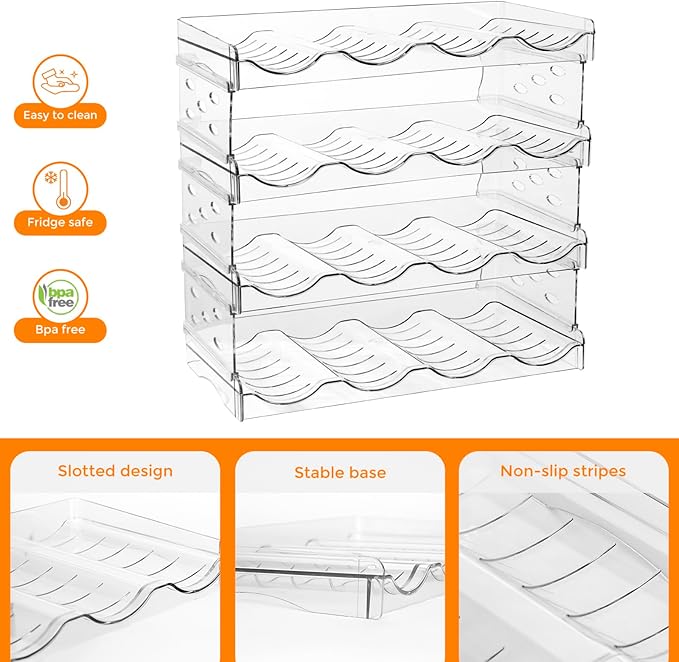 BoxedHome Plastic Water Bottle Organizer and Wine Rack Storage Holder for Inside Cabinet, Kitchen Countertop, Table Top, Pantry, Bars, Cabinets, Fridge - Clear (4 Tier 16 Containers)