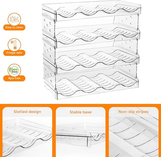 BoxedHome Plastic Water Bottle Organizer and Wine Rack Storage Holder for Inside Cabinet, Kitchen Countertop, Table Top, Pantry, Bars, Cabinets, Fridge - Clear (4 Tier 16 Containers)