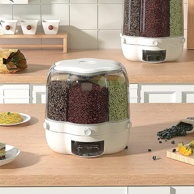 XIYAO 40lb Grain Storage Container, 360 Rotating Food Dispenser with Lid, Moisture Resistant Household, Airtight Storage for Black Rice, Yellow Rice and Small Beans