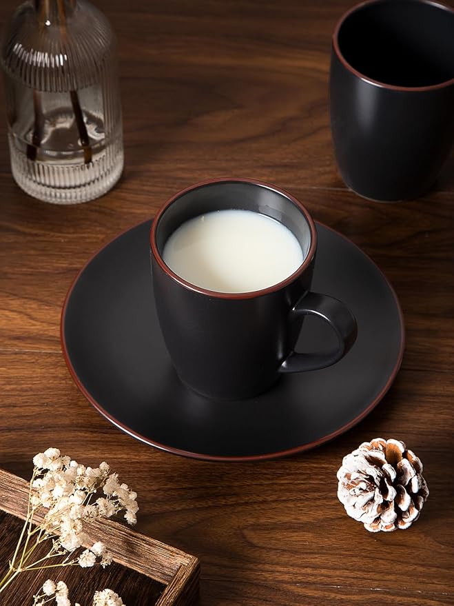 famiware Venus Coffee Mugs for 6, 14 oz Mug Set, Dringking Cup with Handle for Coffee, Tea, Cocoa, Milk, Matte Black