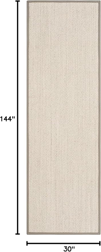 SAFAVIEH Natural Fiber Collection Runner Rug - 2'6" x 12', Marble & Khaki, Sisal, Woven Design with Border (NF143E)