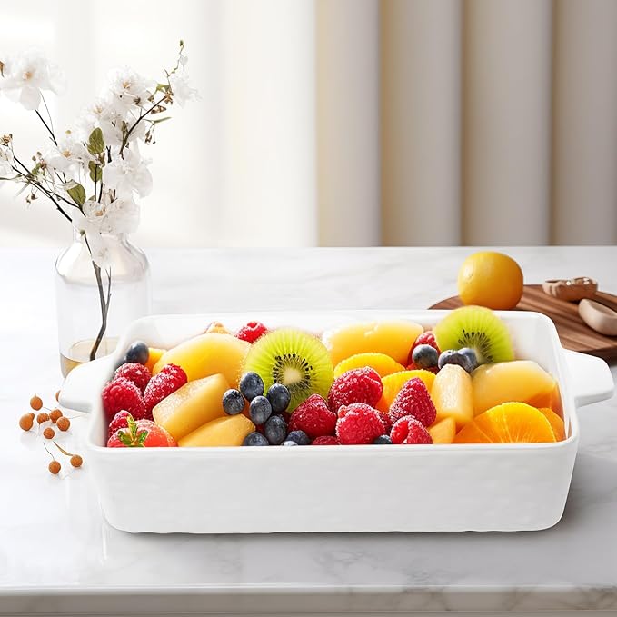 4 QT Baking Dish, Casserole Dishes for Oven, 9x13 Baking Pan with Handles, Lasagna Pan Deep, Ceramic Casserole Dish Oven Safe for Baking, Lasagna, Kitchen, Wedding Gift (White)
